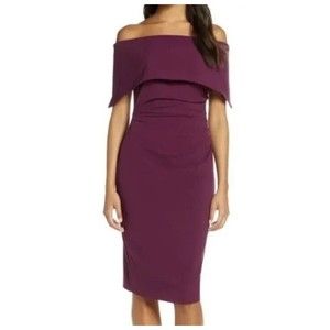 Vince Camuto Dress Wine Off-The-Shoulder Side Zip Ruched Women's Size 8